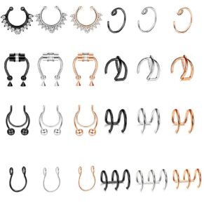 revolia 24pcs faux nose ring fake septum piercing nose cuff fake septum ring faux lip ear ring clip on non piercing set b