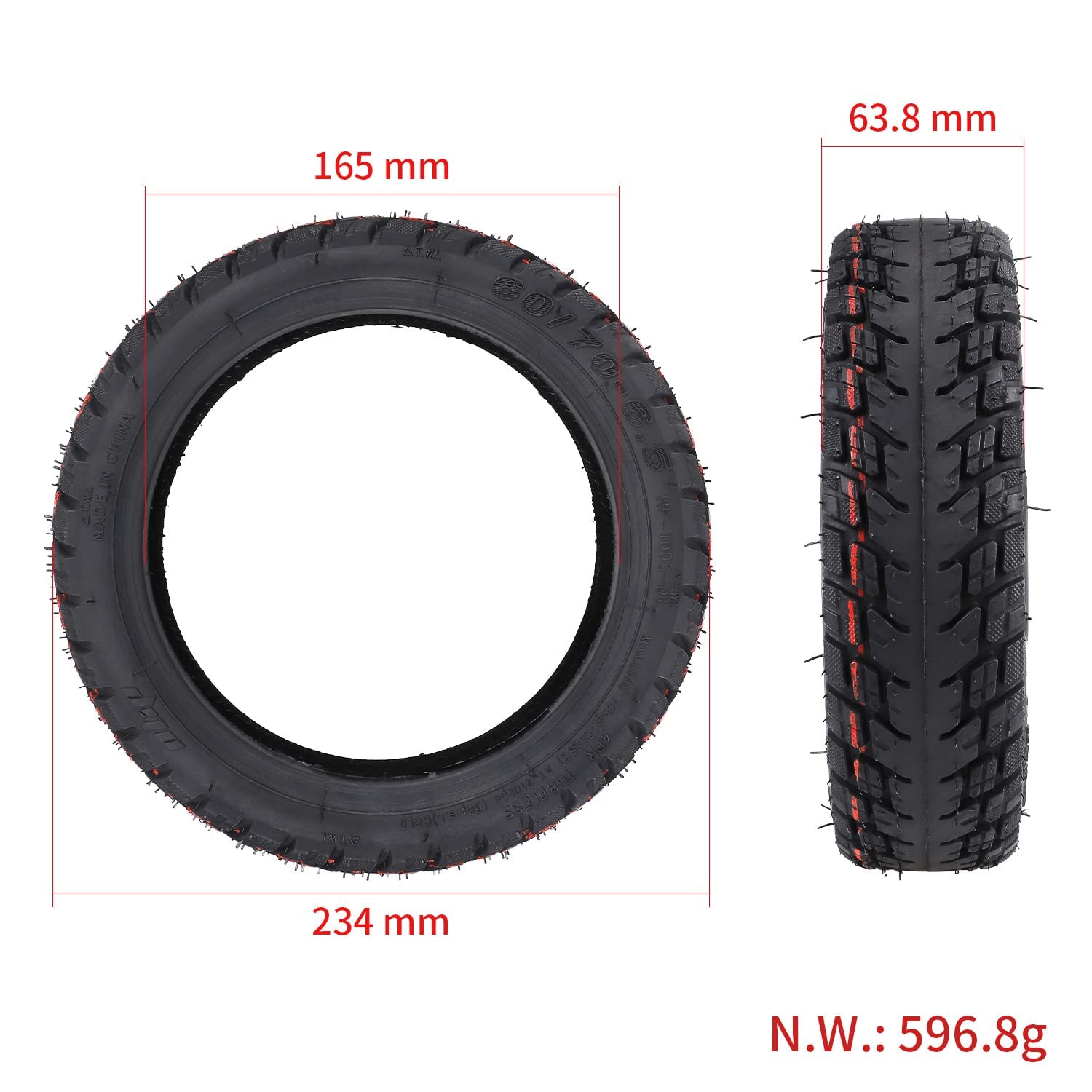 RidTianTek 60/70-6.5 All Terrain Tubeless Tire for Segway Ninebot Max G30 Series Electric Scooter Rear Front Tire Non-Slip Off Road Vacuum Tire (2 PCs)