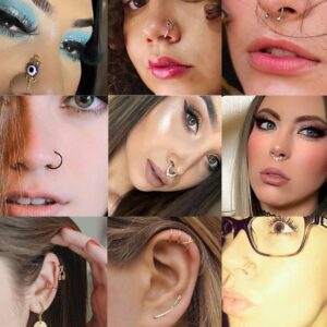 REVOLIA 24Pcs Faux Nose Ring Fake Septum Piercing Nose Cuff Fake Septum Ring Faux Lip Ear Ring Clip On Non Piercing Set B