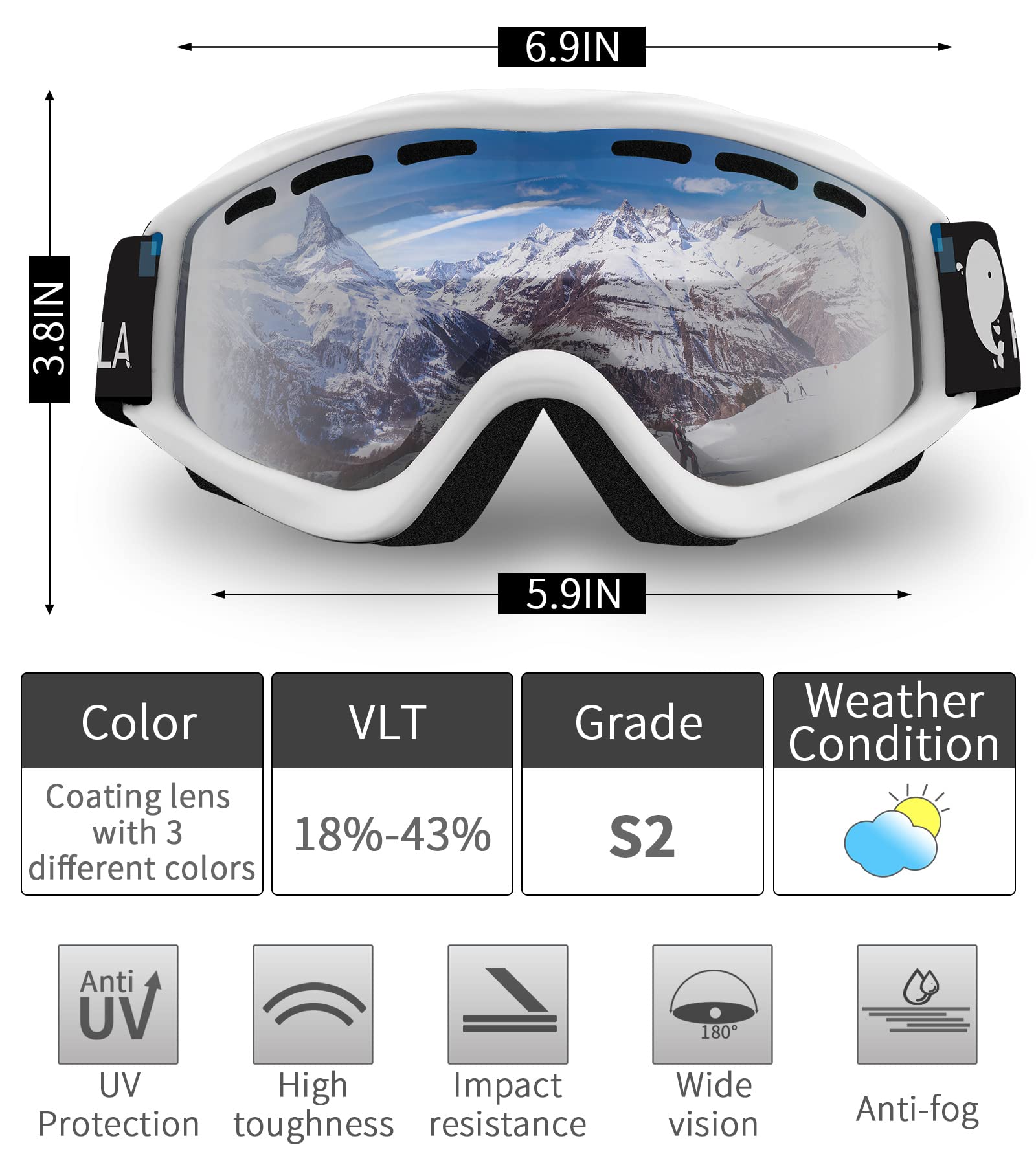 RABIGALA Kids Ski Goggles Bundle with Adult Ski Goggles (revo&silver)