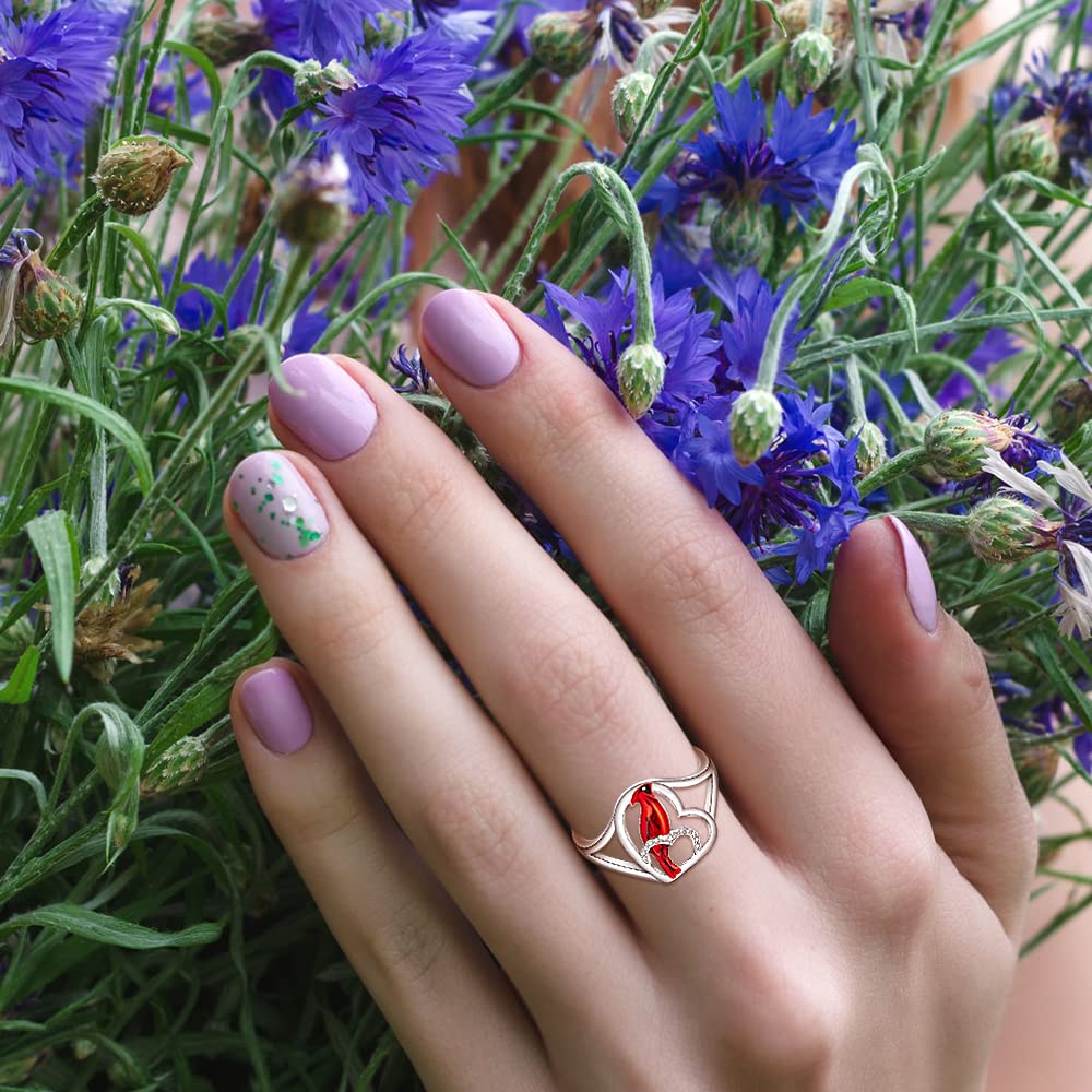 Cardinal Ring Sterling Silver Cardinal Appear When Angels Are Near Inspirational Heart Red Bird Rings for Women Cardinal Memorial Gifts Sympathy for Loss of Loved One Size 7