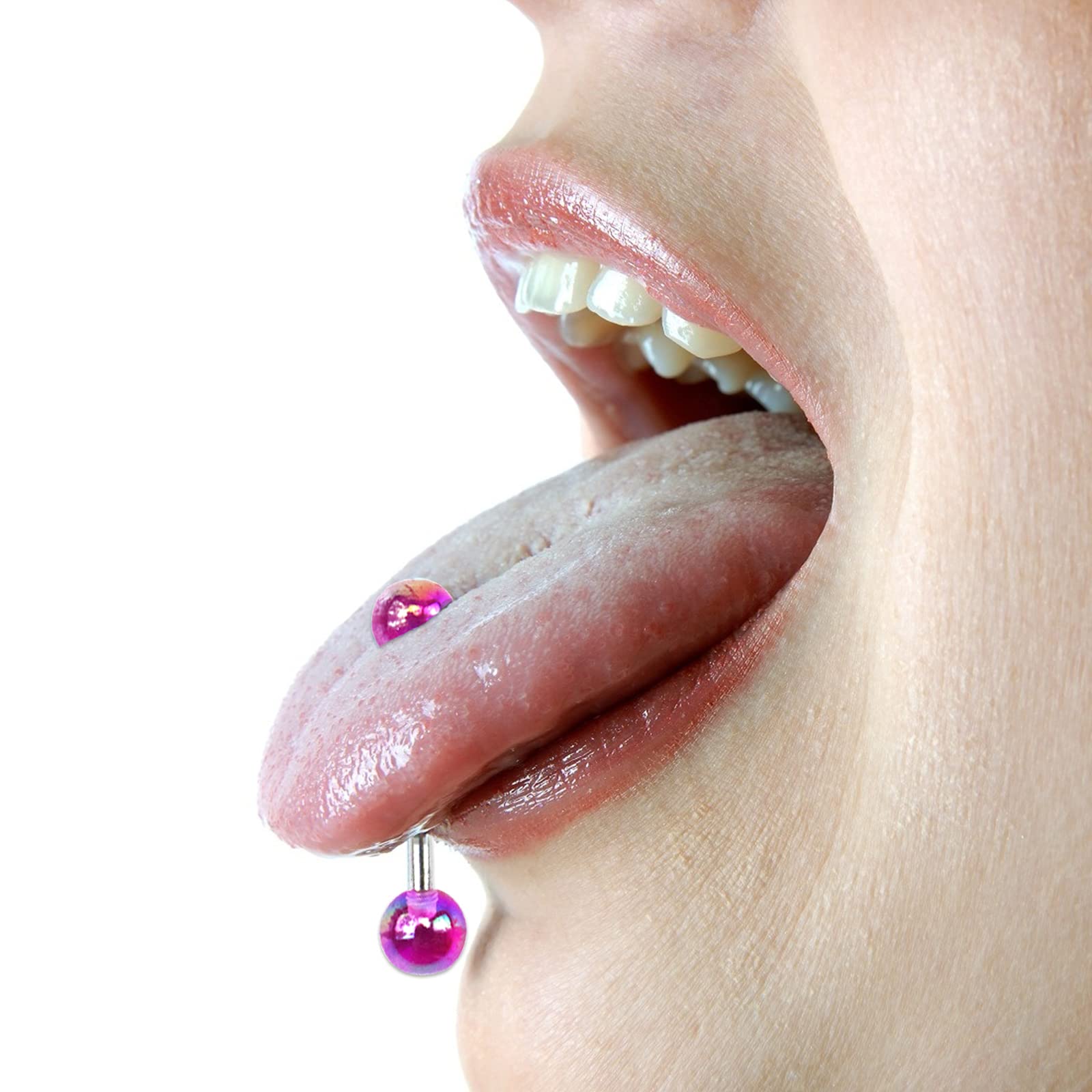 Riuziyi 24Pcs Tongue Rings for Women Candy Color Ball Tongue Nipple Piercing 14G Surgical Steel Barbell Tongue Retainer Body Jewelry Bar Length 16mm (Style2-24Pack)