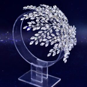 AMORARSI Wedding Rhinestone Hair Piece Leaf Bride Side Headpieces Crystal Hair Accessories for Brides and Bridesmaids (Silver)