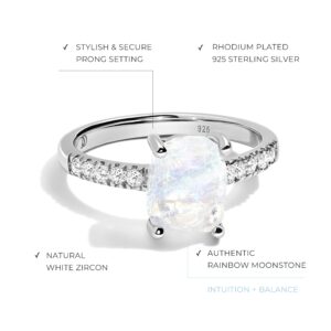 Moon Magic - Authentic Moonstone Ring - Ritzy Moonstone/Real 925 Sterling Silver Raw Rainbow Moonstone Rings for Women/Genuine Moonstone Jewelry