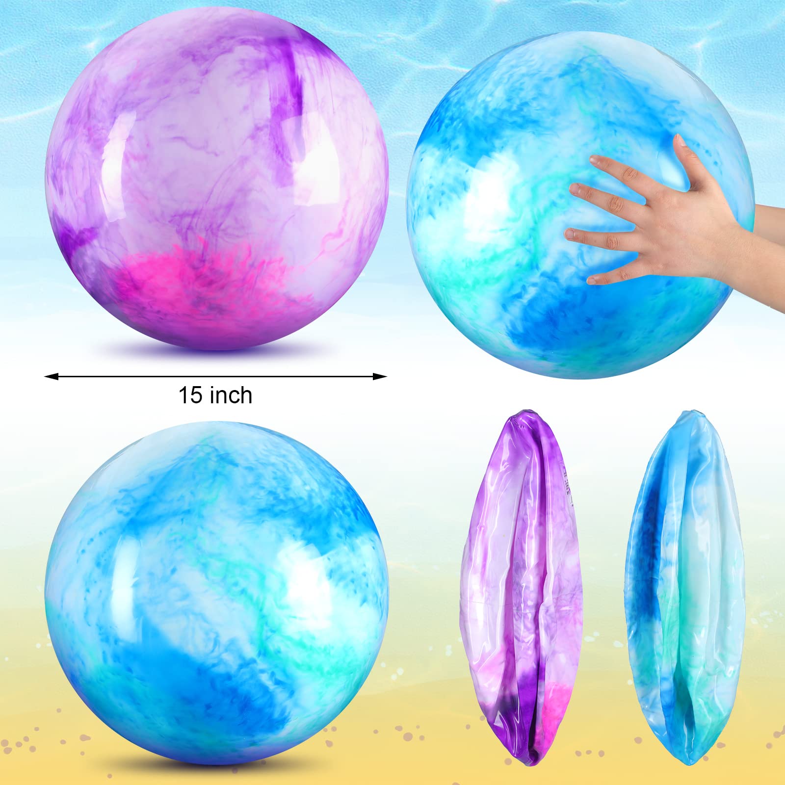 Deekin 2 Pcs 15 Inch 18 Inch Marbleized Bouncy Balls Large Hedstrom Ball Inflatable Rubber Playground Sensory Balls Bouncy Toys Balls for Outdoor School Water(15 Inches,Blue and Purple)