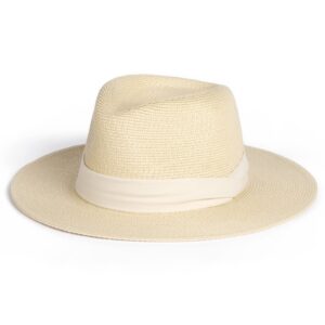 furtalk womens mens wide brim straw panama hat fedora summer beach sun hat upf straw hat for women beige-white