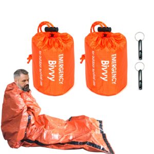 GOGOOD 2 Pack Emergency Sleeping Bags Survival Bivvy Sack with Whistles, Lightweight Portable Survival Gear for Outdoor Camping Hiking Keep Warm After Earthquakes, Hurricanes Disasters (2)