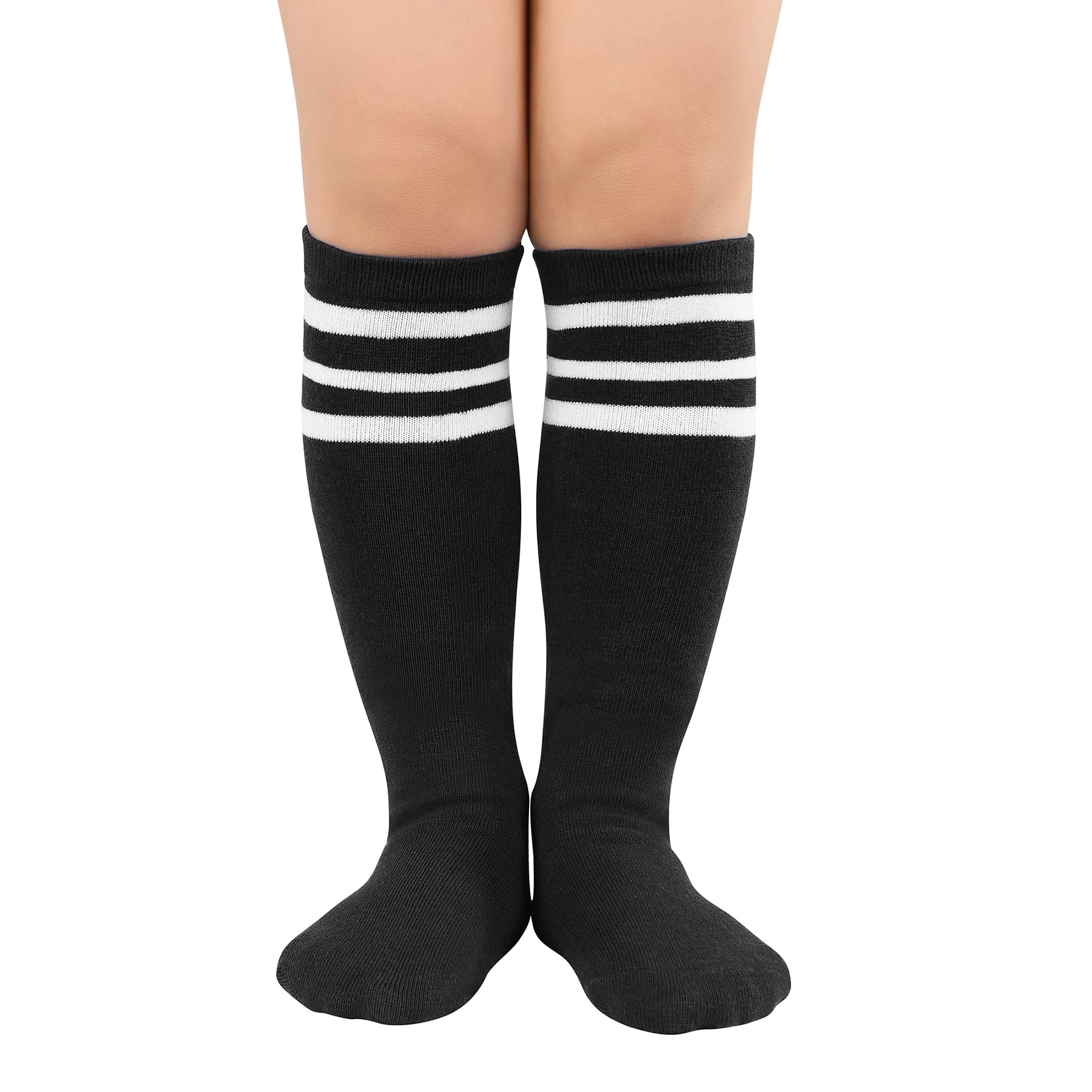 Zando Kids Knee High Socks Baby Kids Crazy Socks Toddler Soccer Socks Youth Baseball Socks Boys Tube Striped Knee Socks for Girls Kids Ski Socks Thigh High Stockings 06 Black White One Size