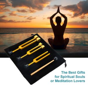 Tuning Fork Set(128Hz, 256Hz, 512Hz), Tuning Fork Instrument for Chakra with Hammer, Storage Bag and Cleaning Cloth, Gold