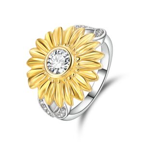 BriLove Sunflower Ring for Women with Cubic Zirconial Floral Cocktail Party Statement Ring Size 8