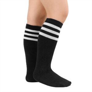 Zando Kids Knee High Socks Baby Kids Crazy Socks Toddler Soccer Socks Youth Baseball Socks Boys Tube Striped Knee Socks for Girls Kids Ski Socks Thigh High Stockings 06 Black White One Size