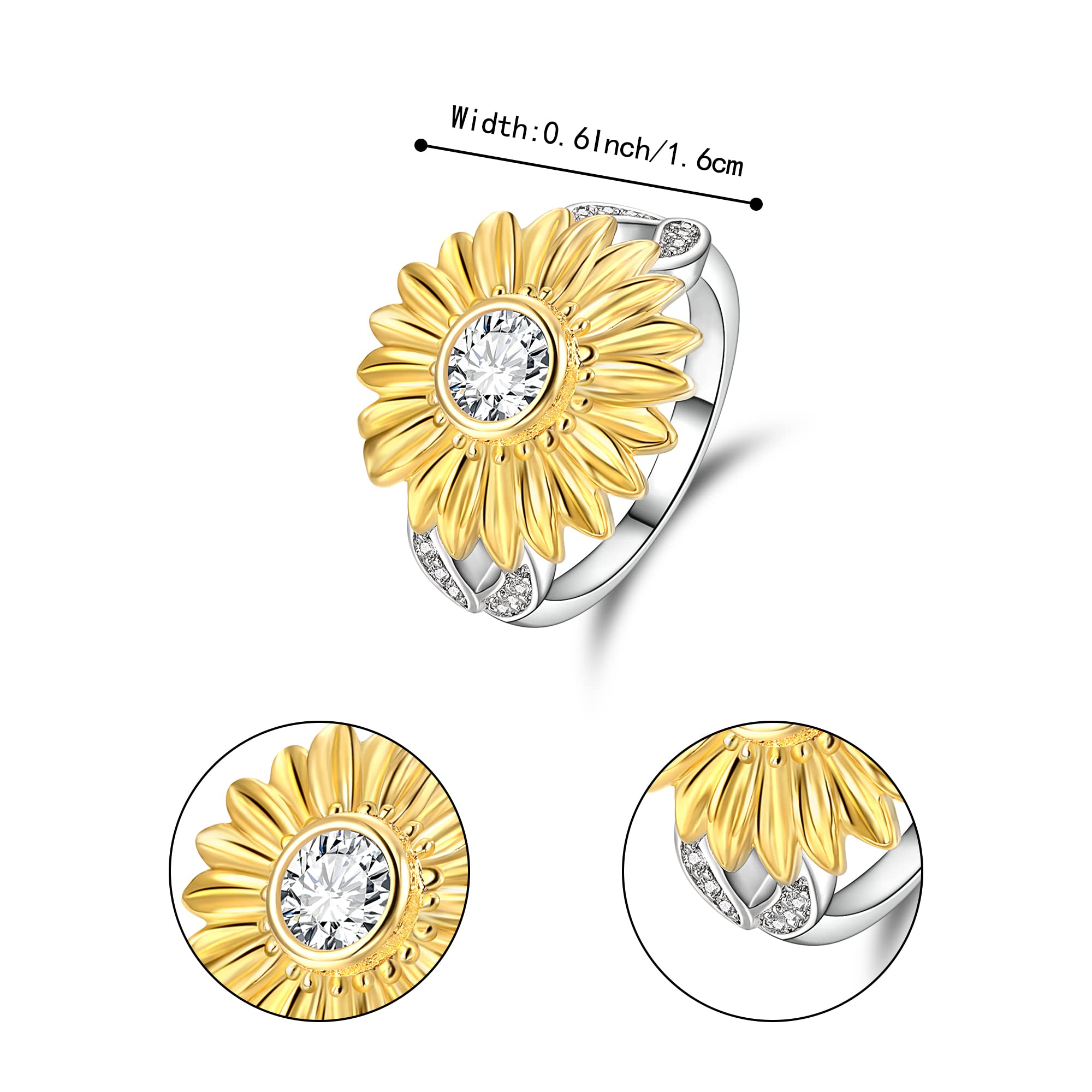 BriLove Sunflower Ring for Women with Cubic Zirconial Floral Cocktail Party Statement Ring Size 8