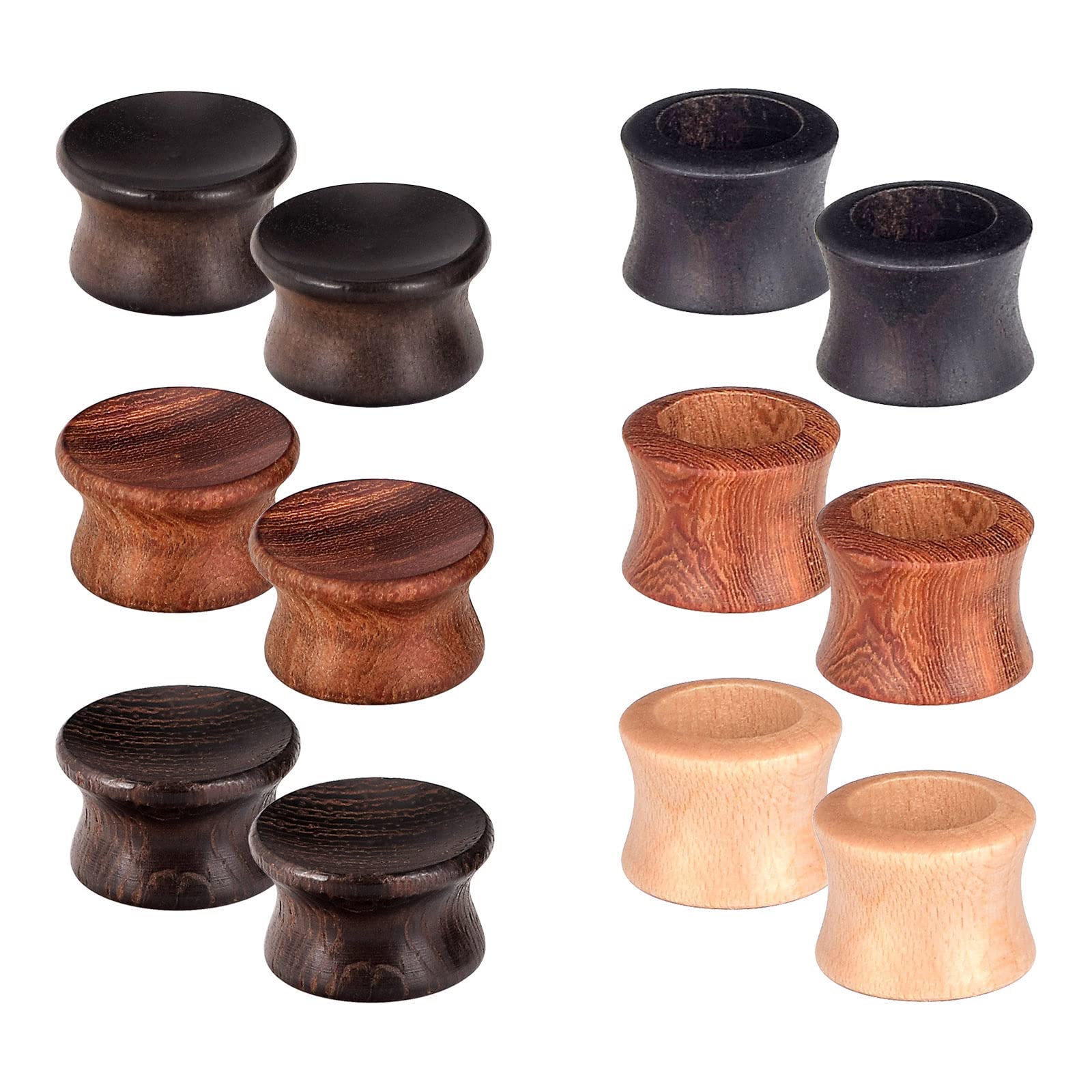 Longbeauty 12pcs Wood Ear Tunnels Plugs Black Brown Natural Organic Ear Gauges Stretchers Body Piercings 1/2 inch