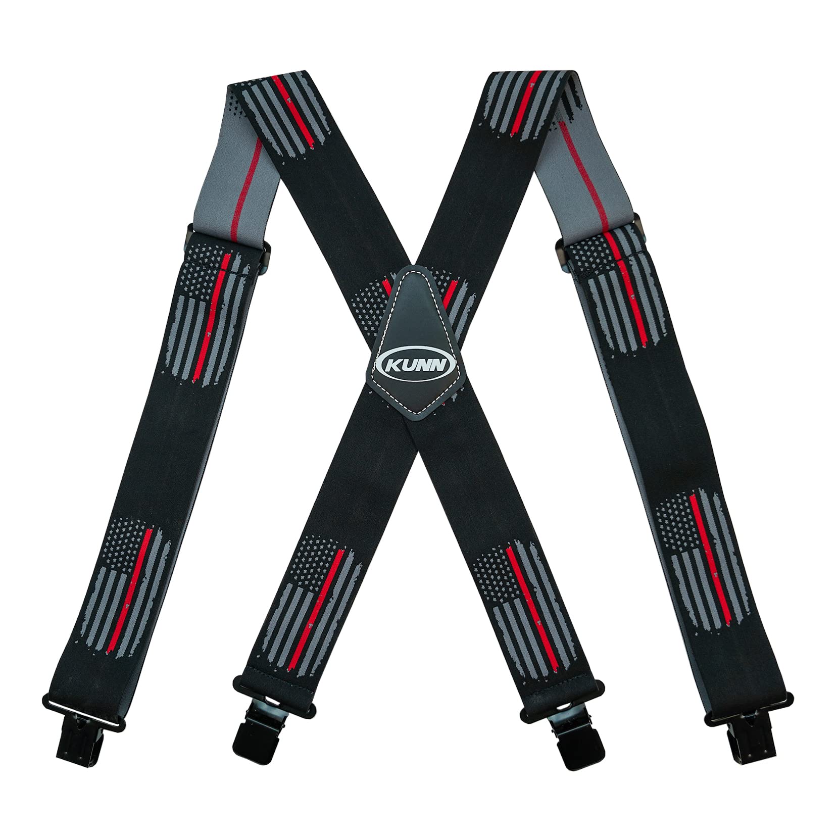 KUNN Suspenders for Men American Flag - 2 Inch Wide Heavy Duty Clips Adjustable Suspender