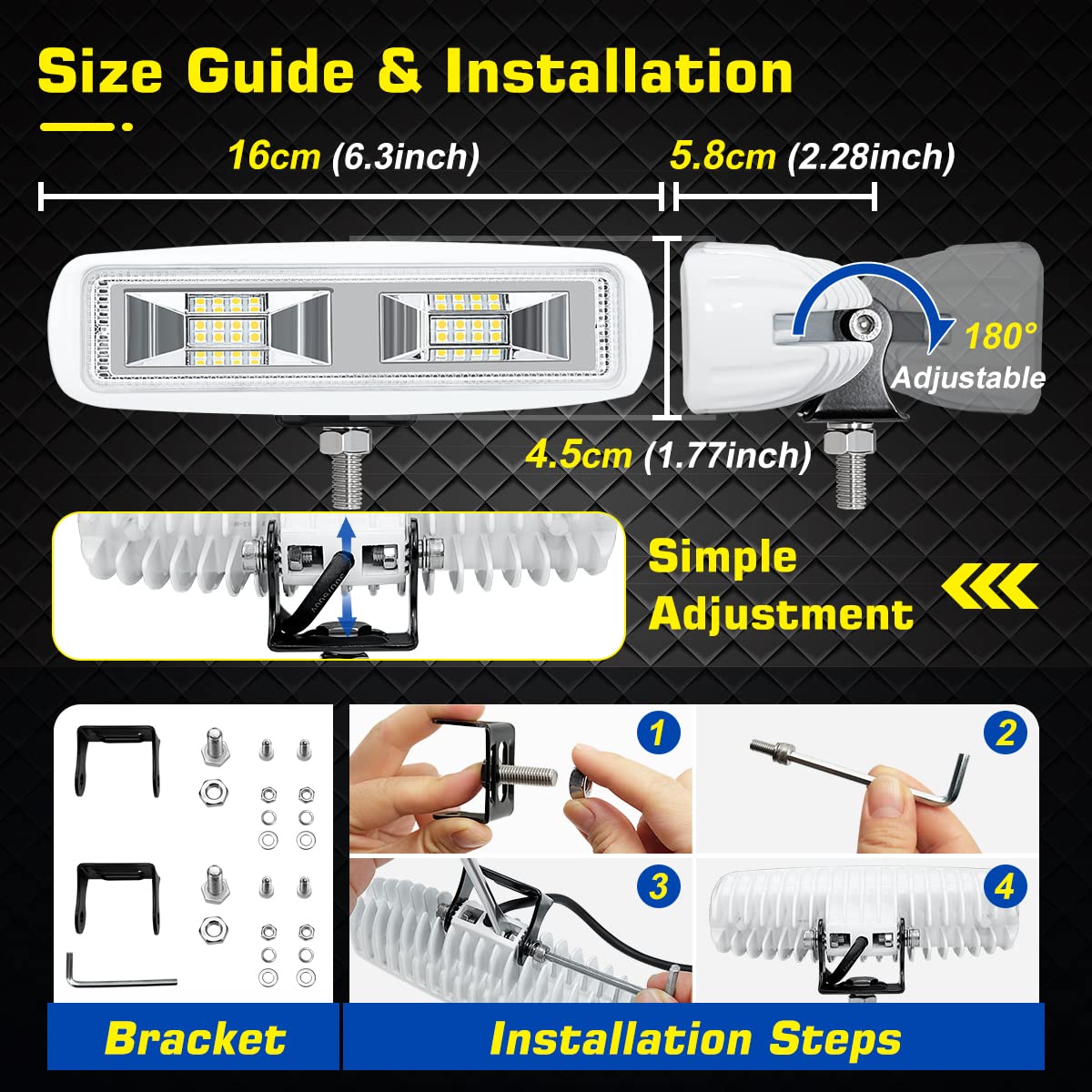 WFPOWER 2 Pack Boat LED Spreader Lights, 6.3inch 48W Super bright White marine Boat light Flood Beam Marine docking lights, IP67 Waterproof Light Bar 12V Deck Lamp for Pontoon Boat Fishing