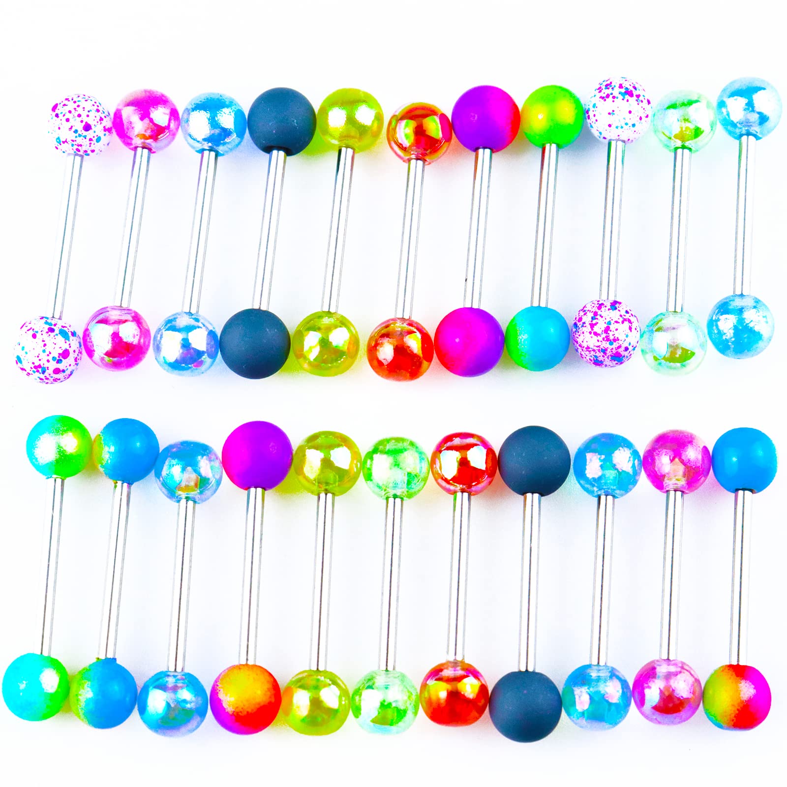 Riuziyi 24Pcs Tongue Rings for Women Candy Color Ball Tongue Nipple Piercing 14G Surgical Steel Barbell Tongue Retainer Body Jewelry Bar Length 16mm (Style2-24Pack)