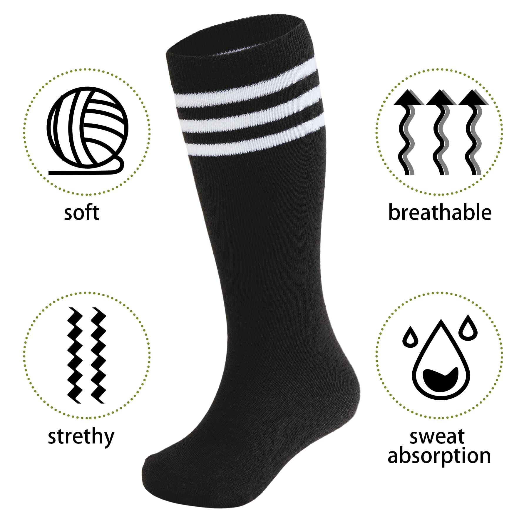 Zando Kids Knee High Socks Baby Kids Crazy Socks Toddler Soccer Socks Youth Baseball Socks Boys Tube Striped Knee Socks for Girls Kids Ski Socks Thigh High Stockings 06 Black White One Size