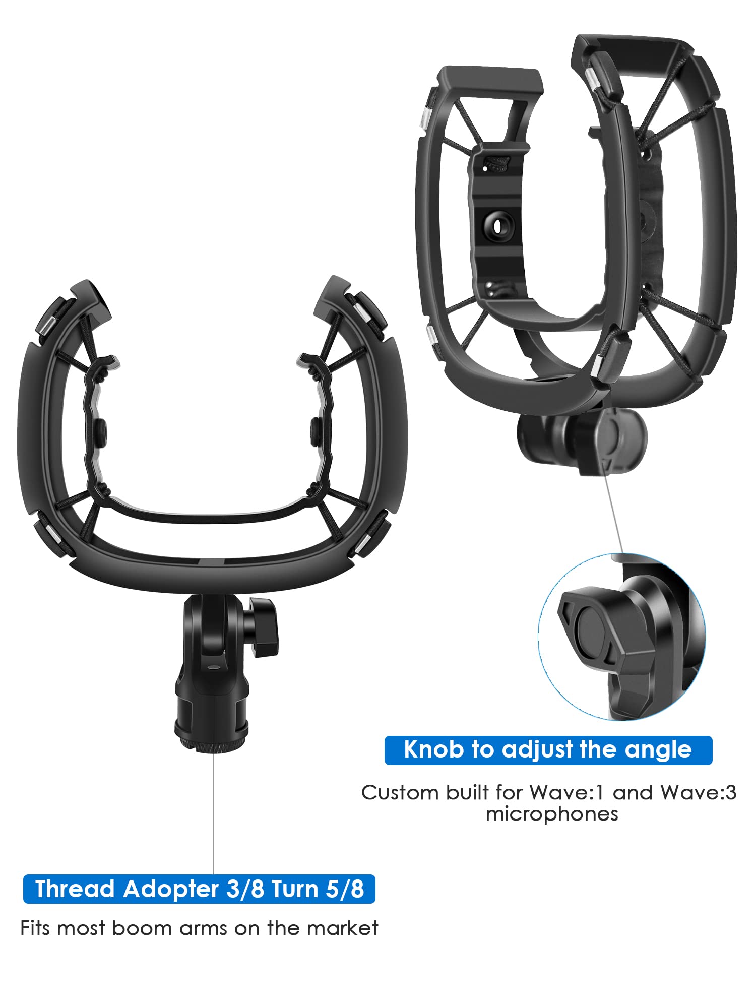 Borenbuir Wave Shock Mount, [Custom Built for Wave Mic] Anti-Vibration Suspension Shock Mount Holder Clip Compatible with Elgato Wave:1 and Wave:3 Microphones