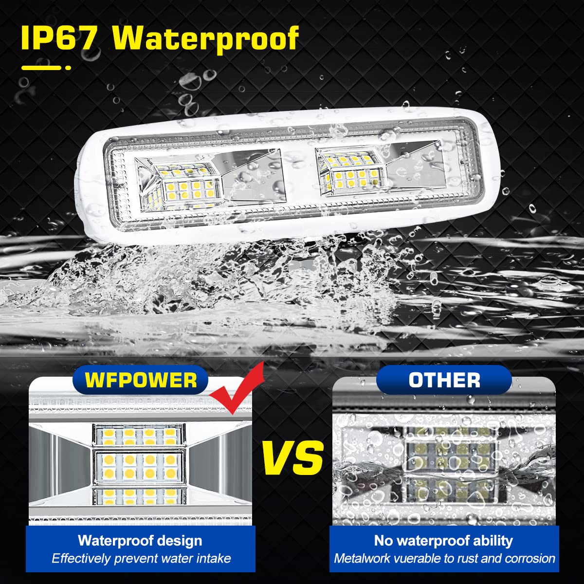 WFPOWER 2 Pack Boat LED Spreader Lights, 6.3inch 48W Super bright White marine Boat light Flood Beam Marine docking lights, IP67 Waterproof Light Bar 12V Deck Lamp for Pontoon Boat Fishing