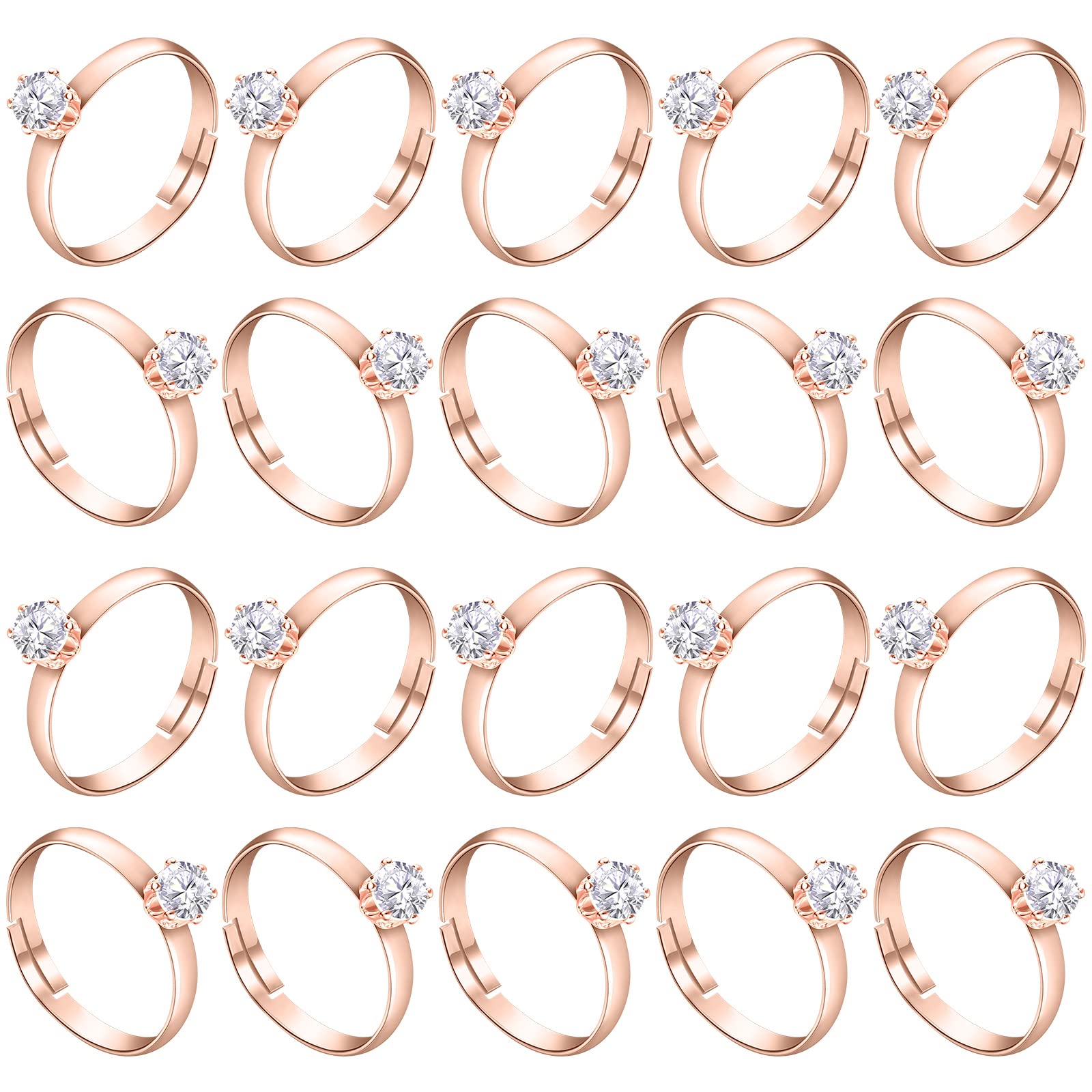 Junkin 48 Pieces Ring Bridal Wedding Fake Rings Decorations Diamond Engagement Rings Bridal Shower Rings Diamond Rings for Party Supply (Rose Gold)