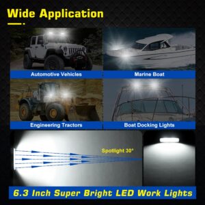 WFPOWER 2 Pack Boat LED Spreader Lights, 6.3inch 48W Super bright White marine Boat light Flood Beam Marine docking lights, IP67 Waterproof Light Bar 12V Deck Lamp for Pontoon Boat Fishing