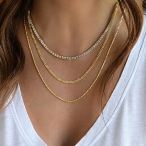 HERIER Tennis Necklace for Women 14K Gold Plated or Silver Rhinestone Choker Necklaces Dainty Zirconia Cut Faux Diamond chain 3mm