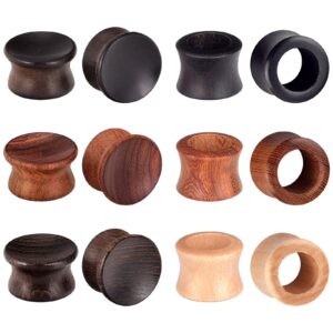 longbeauty 12pcs wood ear tunnels plugs black brown natural organic ear gauges stretchers body piercings 1/2 inch