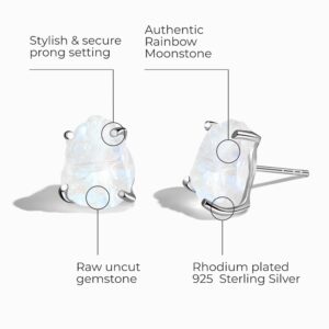 Moon Magic - Authentic Moonstone Earrings - Raw Crystal/Real 925 Sterling Silver Rainbow Moonstone Earrings for Women/Genuine Moonstone Jewelry by Moon Magic