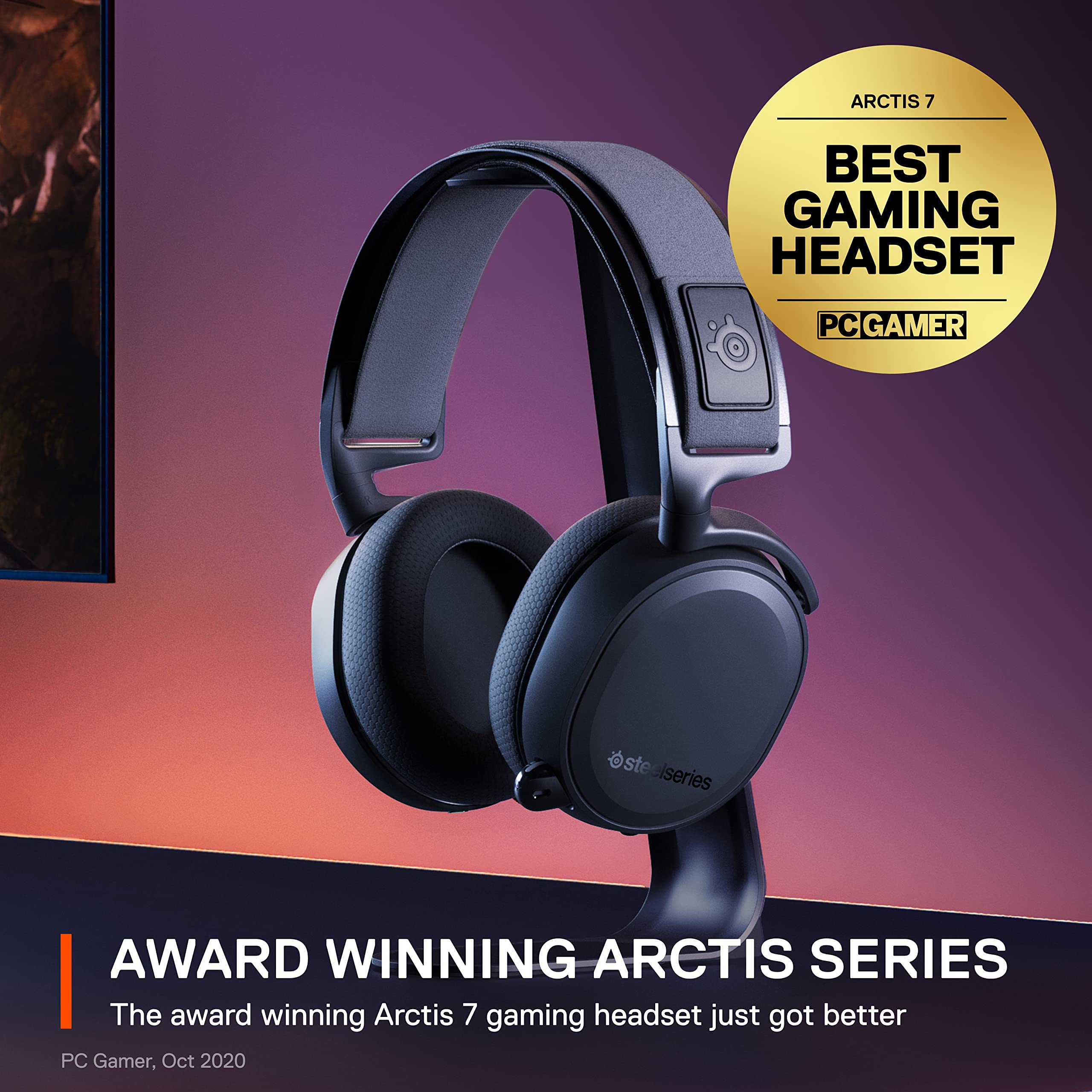 SteelSeries Arctis 7+ Wireless Gaming Headset – Lossless 2.4 GHz – 30 Hour Battery Life – USB-C – 7.1 Surround – for PC, PS5, PS4, Mac, Android and Switch - Black (Renewed)