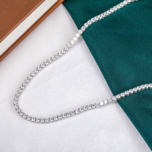 Tennis Necklace 925 Sterling Silver| 3mm Round Cubic Zirconia Cut Faux Diamond Tennis Chain for Women and Men Bridal Wedding Jewelry 16 inches