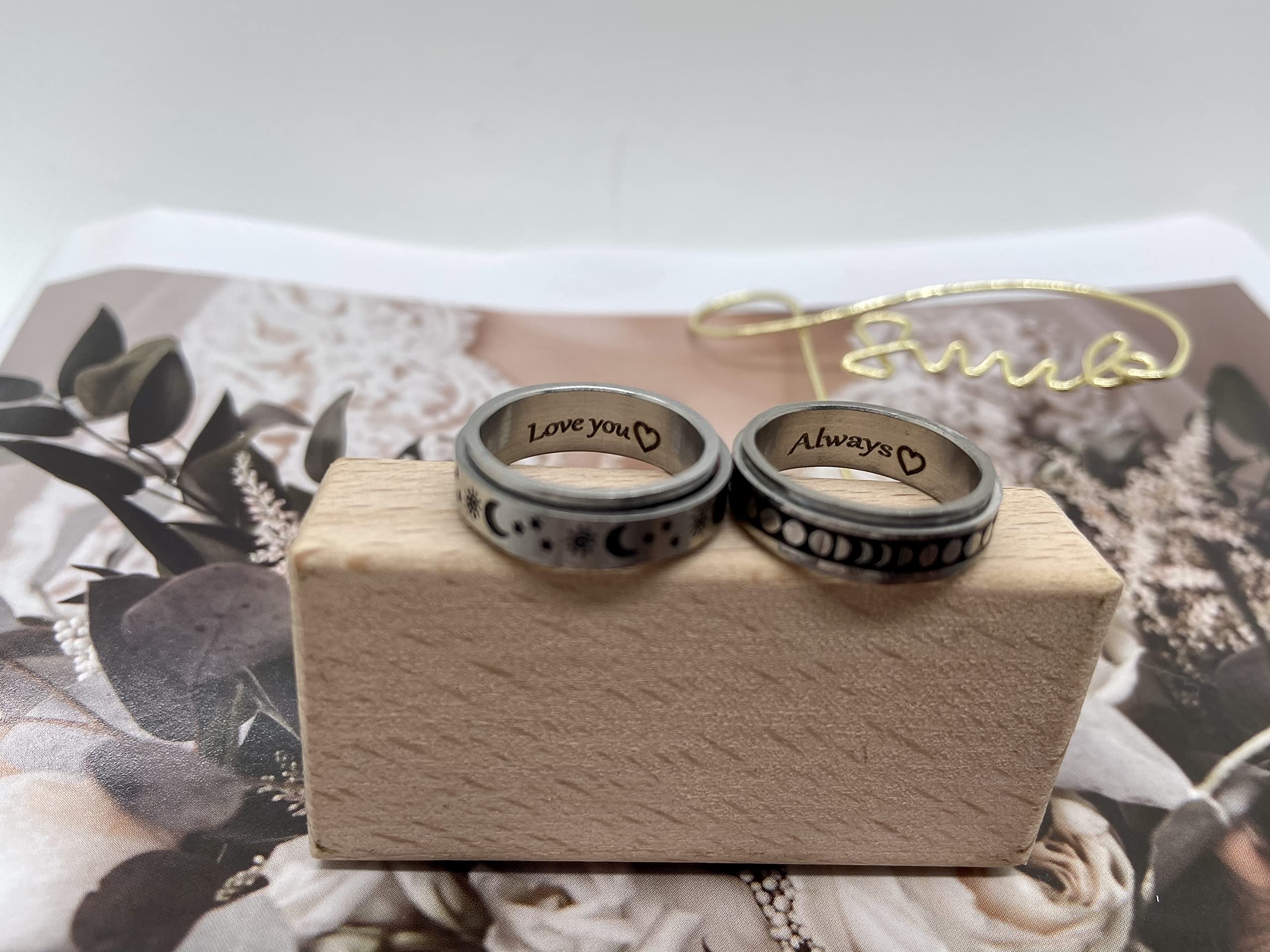 AKEL DOAP Personalized Spinner Rings for Anxiety Stainless Steel for Women Sun Moon and Star Statement Ring Fidget Rings for Anxiety for Men Engraved Name Rings for Mom (Style 4)