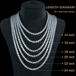 Tennis Necklace 925 Sterling Silver| 3mm Round Cubic Zirconia Cut Faux Diamond Tennis Chain for Women and Men Bridal Wedding Jewelry 16 inches