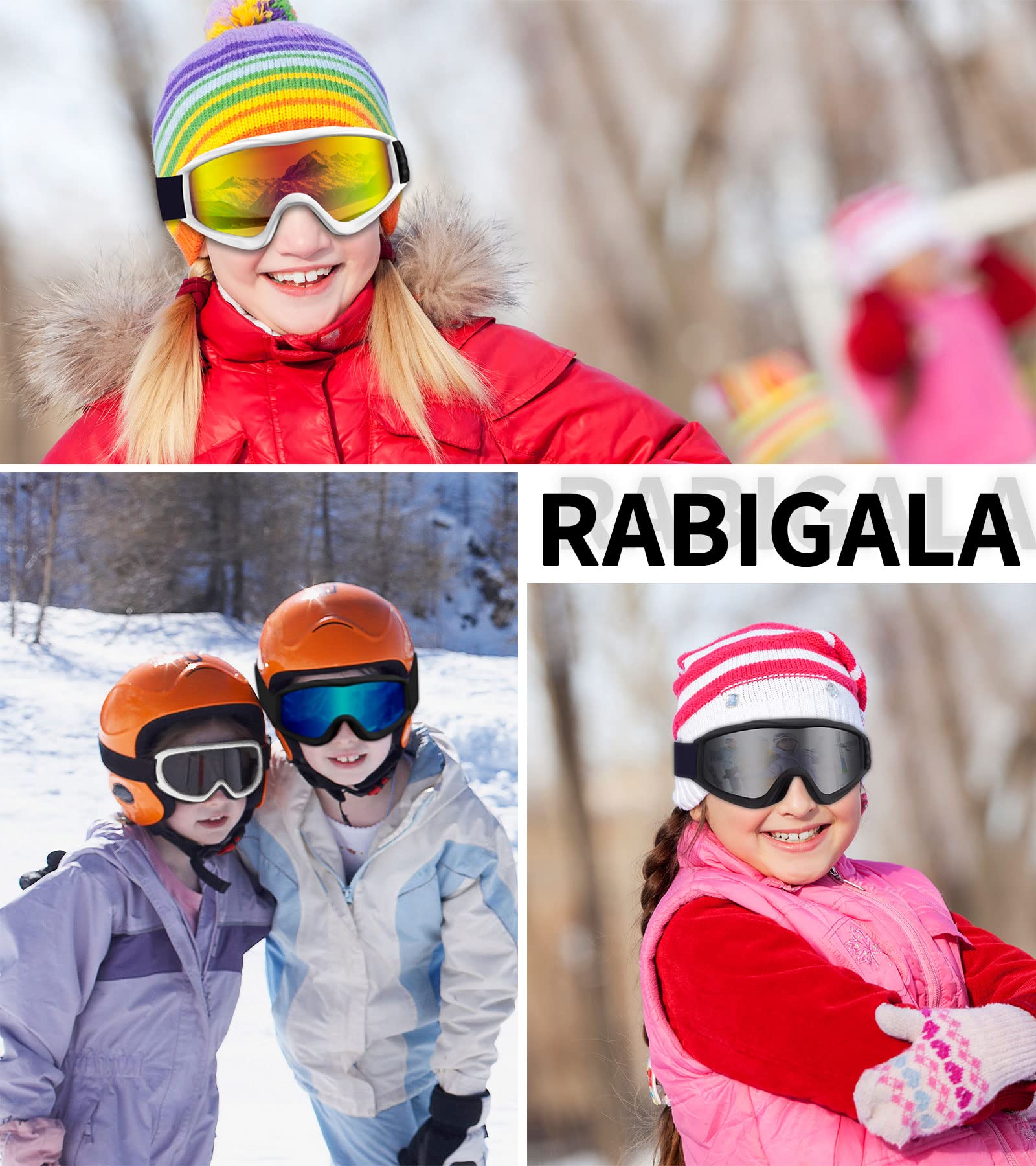 RABIGALA Kids Ski Goggles Bundle with Adult Ski Goggles (revo&silver)