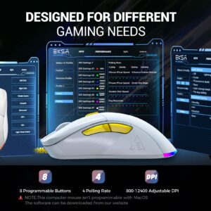 EKSA Gaming Mouse,Lightweight PC Gaming Mice,USB Wired Mouse 12400 DPI Adjustable for Windows/PC/Mac/Laptop Gamer