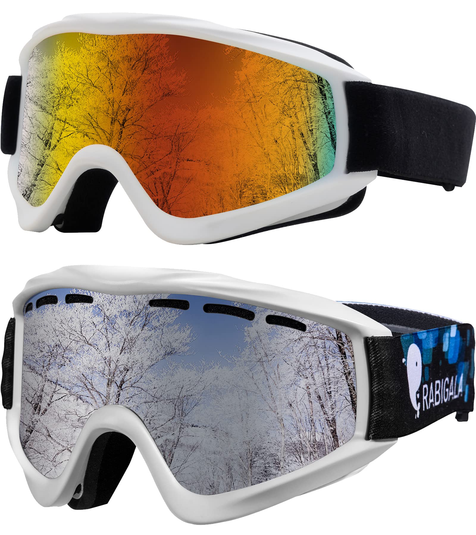 RABIGALA Kids Ski Goggles Bundle with Adult Ski Goggles (revo&silver)