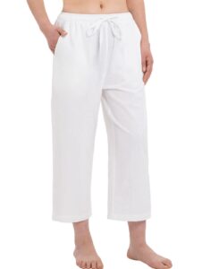 bonnorth women's linen beach capri pants womens lounge loose running pants for women wide leg plus size casual pants for women yoga golf lightweight pants white l