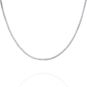 pavoi italian solid 925 sterling silver, 22k gold plated, 0.6mm italian diamond-cut square box chain necklace for men and women, made in italy (18, white gold)