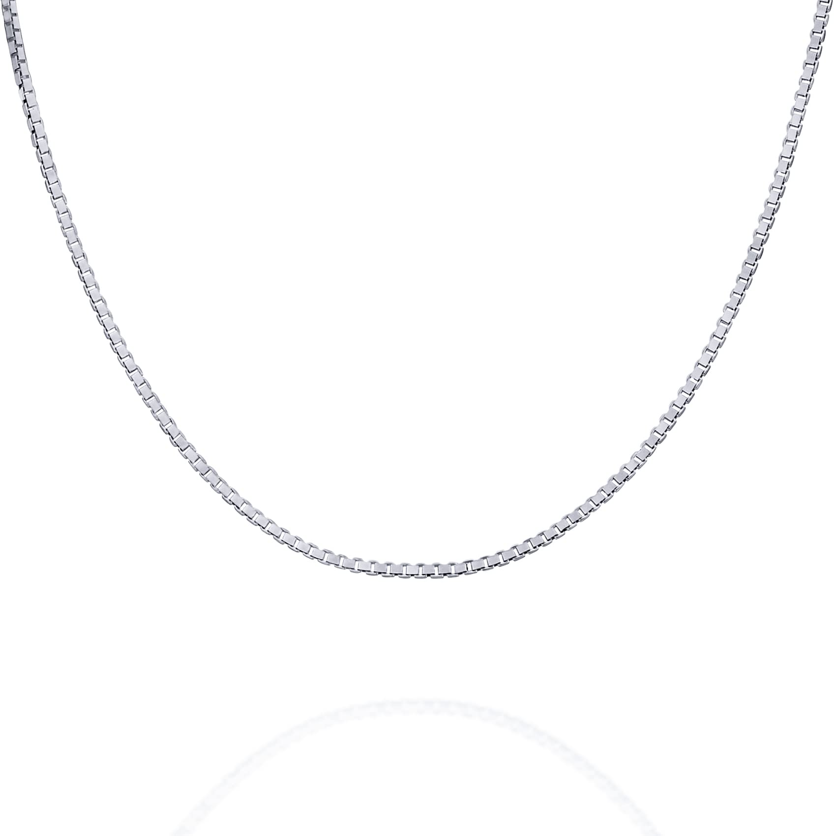 PAVOI Italian Solid 925 Sterling Silver, 22K Gold Plated, 0.6mm Italian Diamond-Cut Square Box Chain Necklace for Men and Women, MADE IN ITALY (18, White Gold)