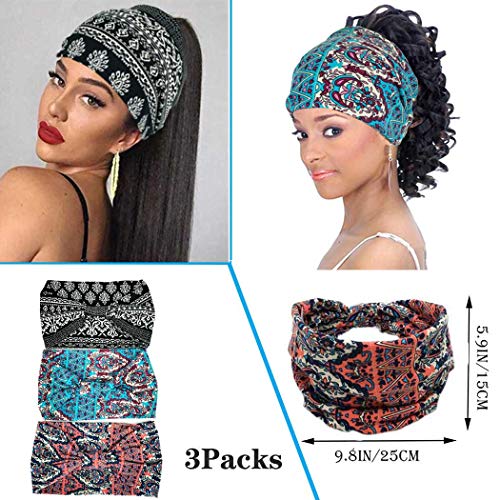 Efdagsad Boho Knotted Wide Headbands and Head Wraps for Women - African Style Elastic Yoga Hair Accessories