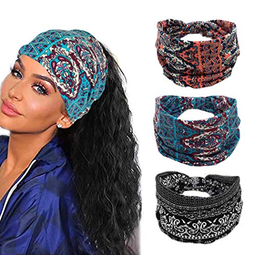 Efdagsad Boho Knotted Wide Headbands and Head Wraps for Women - African Style Elastic Yoga Hair Accessories