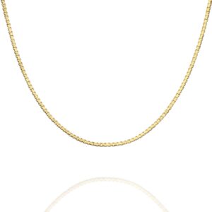 PAVOI Square Box Solid 925 Sterling Silver, 22K Gold Plated, 1mm Italian Diamond-Cut Square Box Chain Necklace for Men and Women, MADE IN ITALY (18, Yellow Gold)