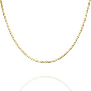 pavoi italian solid 925 sterling silver, 22k gold plated, 0.6mmitalian diamond-cut square box chain necklace for men and women, made in italy (18, yellow gold)