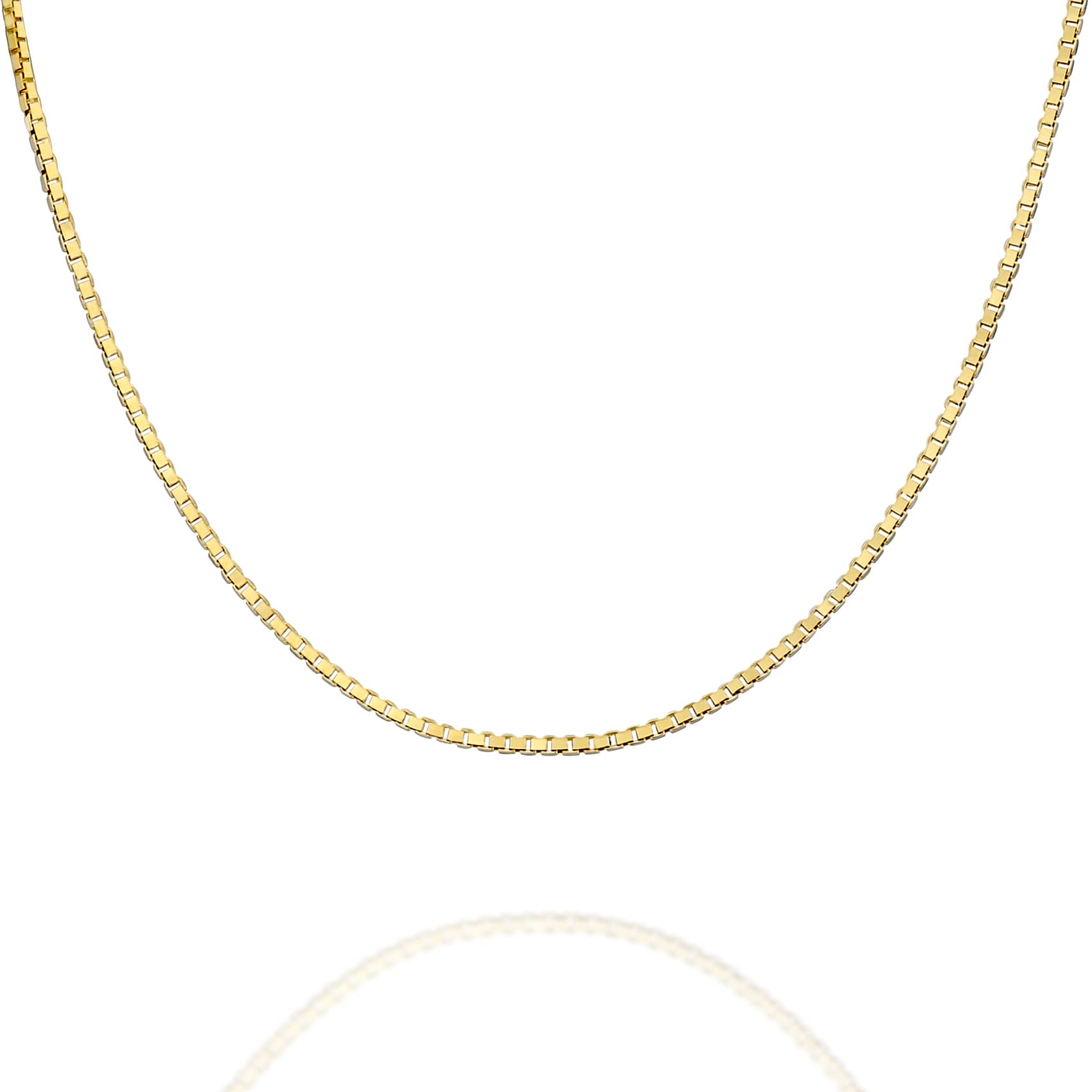 PAVOI Italian Solid 925 Sterling Silver, 22K Gold Plated, 0.6mmItalian Diamond-Cut Square Box Chain Necklace for Men and Women, MADE IN ITALY (18, Yellow Gold)