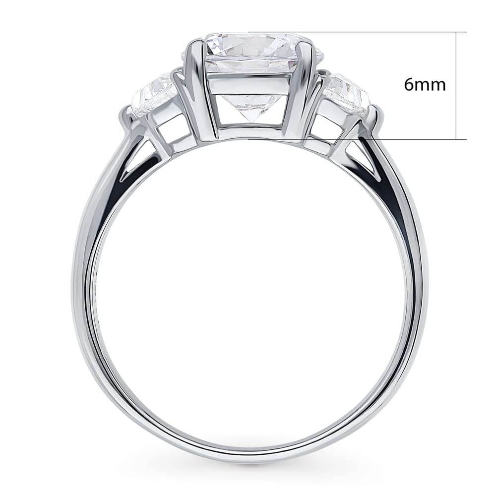 BERRICLE Sterling Silver 3-Stone Wedding Engagement Rings Round Cubic Zirconia CZ Ring for Women, Rhodium Plated Size 7