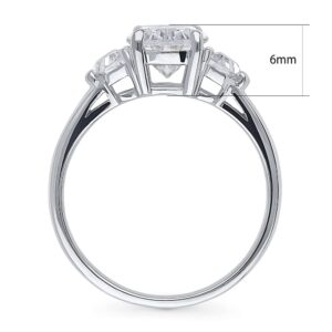 BERRICLE Sterling Silver 3-Stone Wedding Engagement Rings Oval Cut Cubic Zirconia CZ Ring for Women, Rhodium Plated Size 6