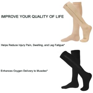 EWRGGR Zipper Socks 19 mmhg, 2 Pair Zip Compression Socks Closed Toe with Zipper Stocking Wide Calf Knee Length Easy on