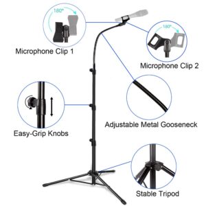 VonSom Microphone Stand Microphone Tripod Adjustable Height Up To 72inch / 183CM Gooseneck Mic Stand Tripod with Carrying Bag Mic Clips Cable Clips, Black