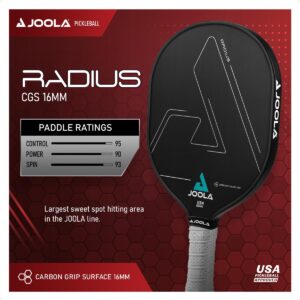 JOOLA Radius Pro Pickleball Paddle with Textured Carbon Grip Surface - Creates More Spin and Maximum Control - Largest Sweetspot - 16mm Pickleball Racket with Response Polypropylene Honeycomb Core