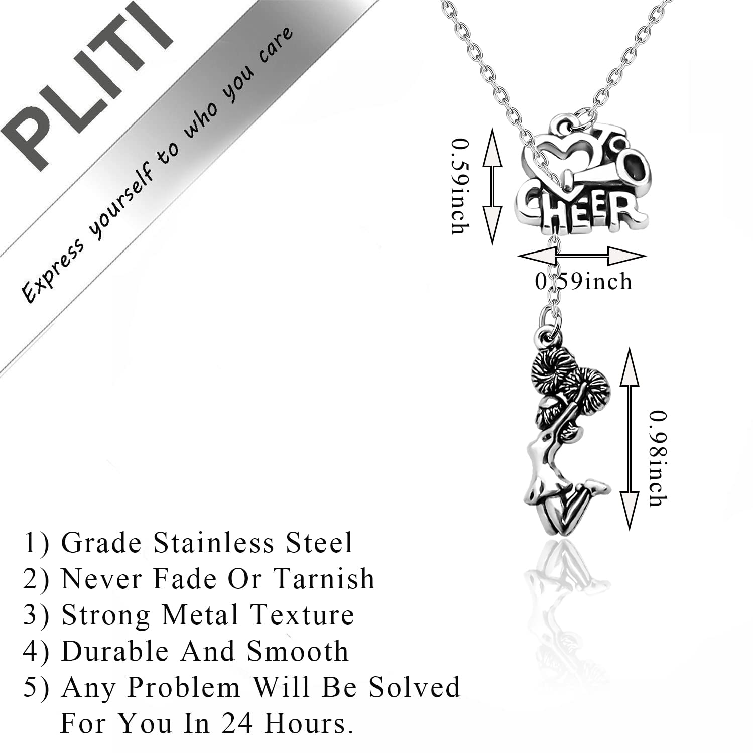 PLITI Cheerleader Pendant Necklace For Women Cheer Team Cheer Coach Appreciation Gift Cheer Megaphone Charm (cheer nec)