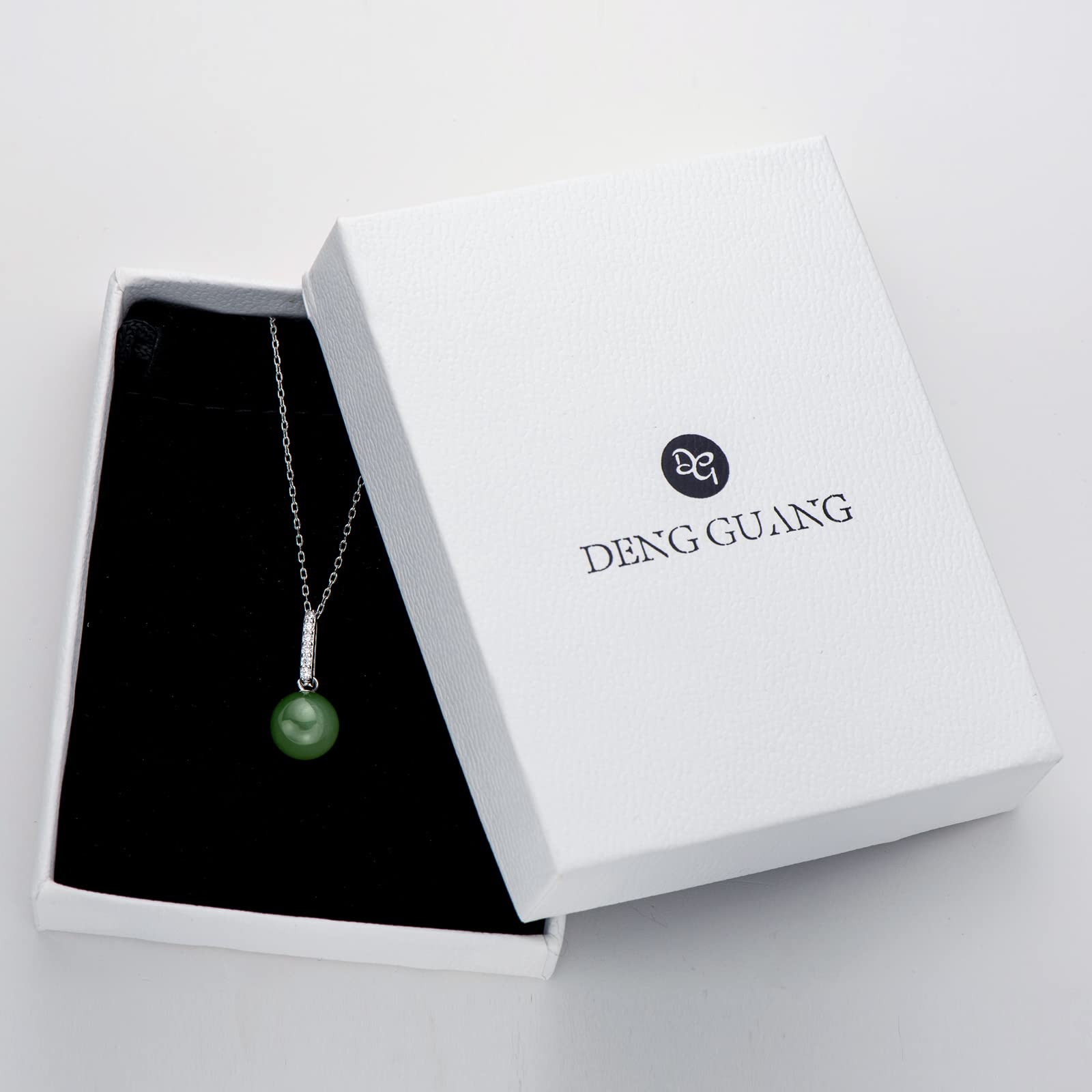 DENGGUANG Jade Necklace for Women,Sterling Silver Natural Real Green Round Jade Hypoallergenic CZ Pendant Necklace Christmas Jewelry Gifts for Wife Mom (Size:12mm)